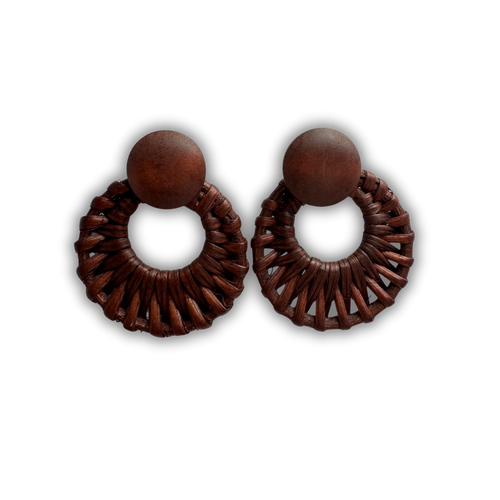 H&S Willow Rattan Dangle Earring - Dark