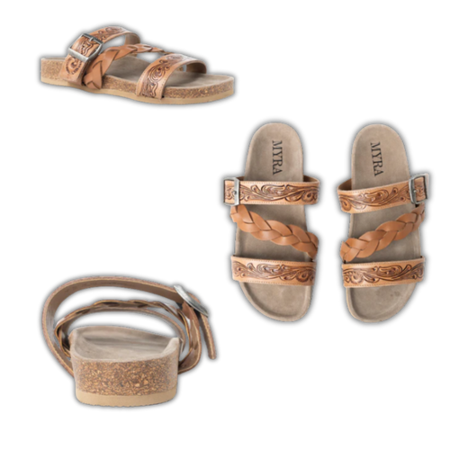 H&s Western Hand Tooled Sandals - Dustbark