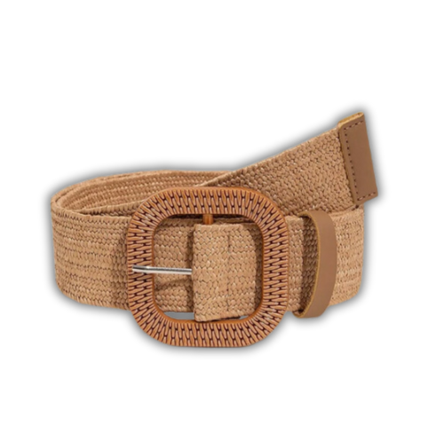 H&S Elastic Rattan Belt - Cream