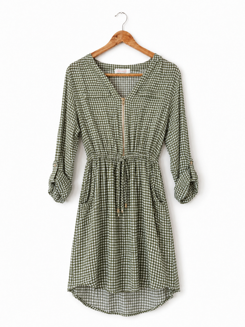 SBM Olive Gingham Shirt Dress