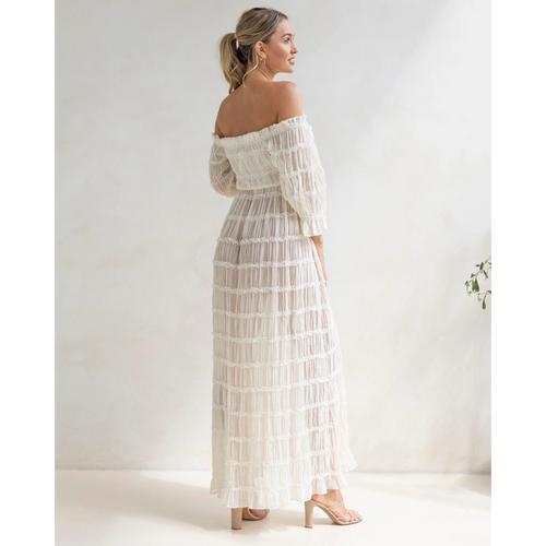 SBM Angel Maternity White Off-Shoulder Maxi Dress S/M