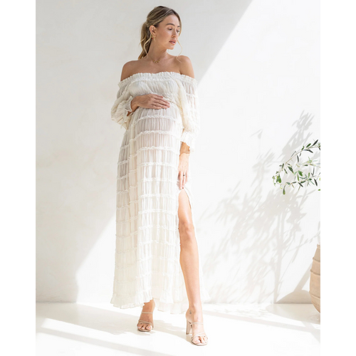 SBM Angel Maternity White Off-Shoulder Maxi Dress S/M