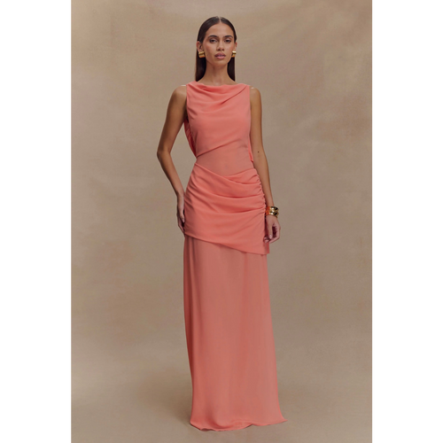 SBM Meshki Coral Draped Maxi Dress SMALL
