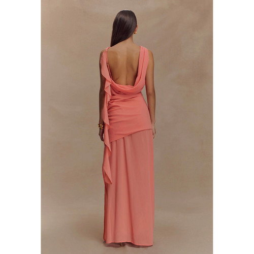 SBM Meshki Coral Draped Maxi Dress SMALL