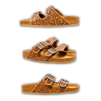 H&S Western Hand Tooled Sunflower Sandals