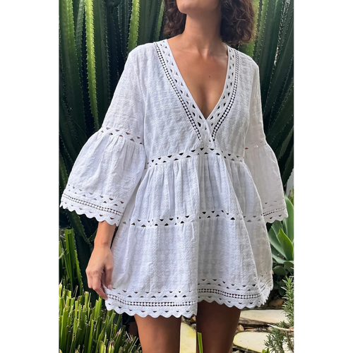 SBM UNE White Broderie Mini Dress AU 8