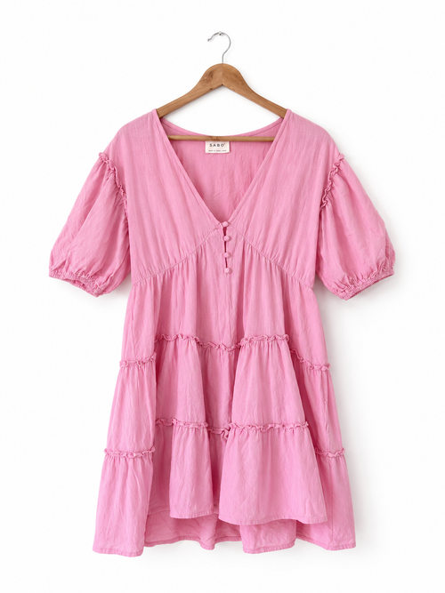 SBM Sabo Skirt Pink Tiered Mini Dress AU 8