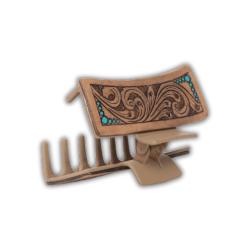 H&S Darla Tooled Hair Claw - Dark Leather