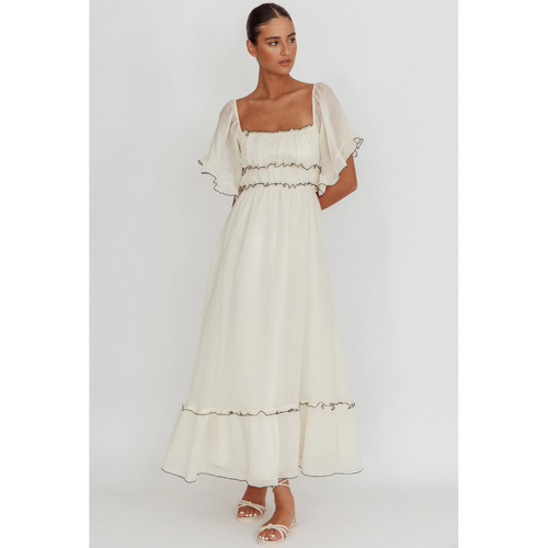 SBM Indikah White Contrast Trim Maxi Dress AU 8