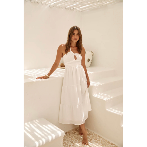 SBM Fortunate One White Halter Maxi Dress AU 8