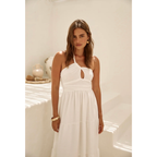 SBM Fortunate One White Halter Maxi Dress AU 8
