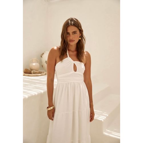 SBM Fortunate One White Halter Maxi Dress AU 8