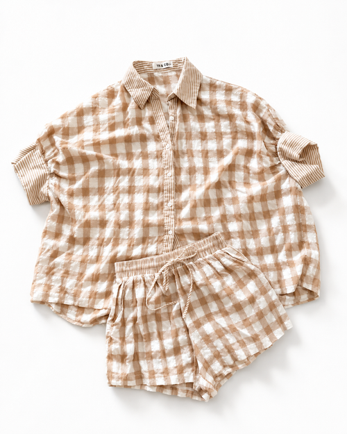 SBM YH & CO Gingham Striped Set TOP XS/6 SHORTS SMALL/ 8