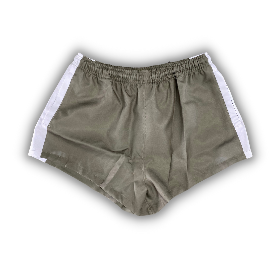 H&S Down Yonder Footy Shorts - Olive Grey & White